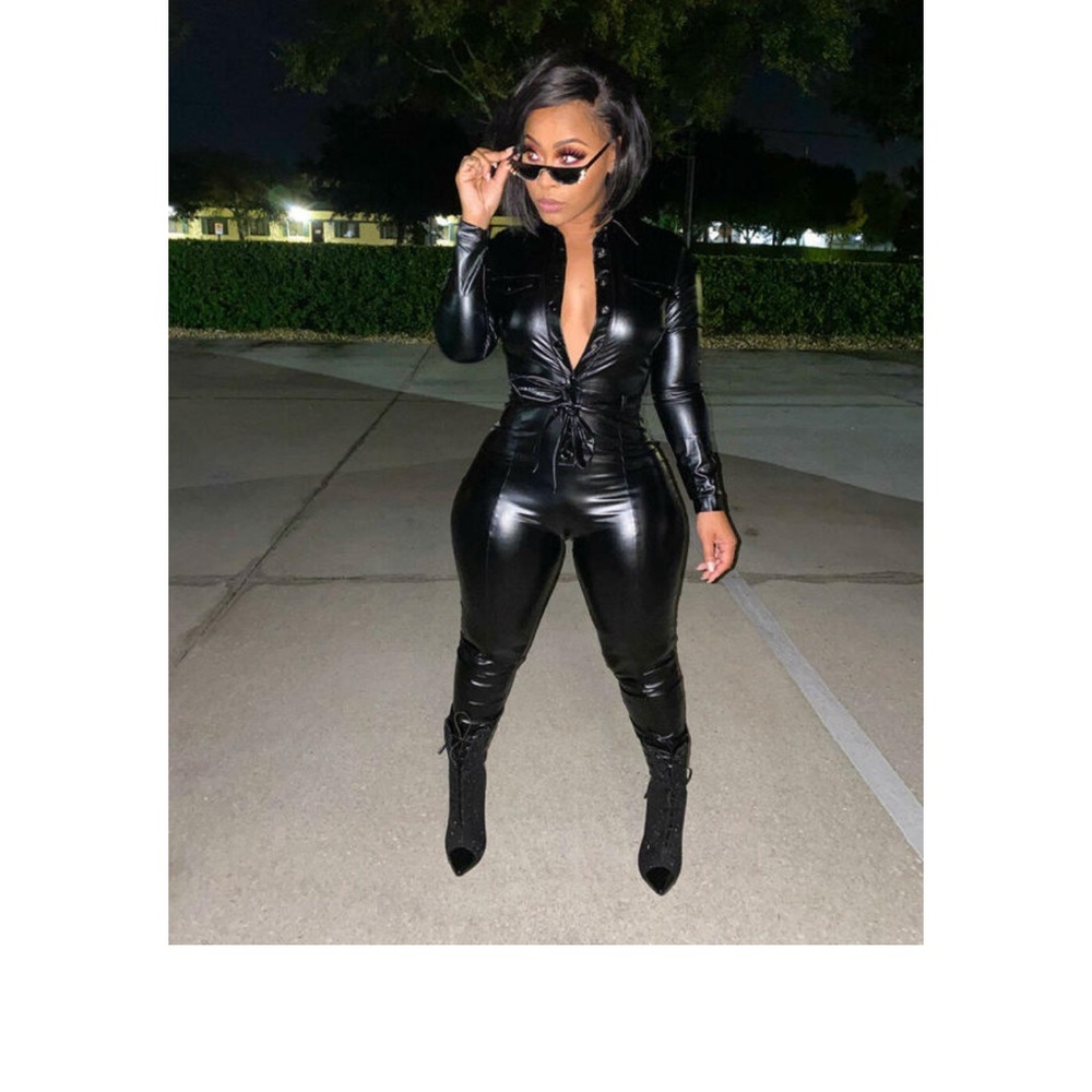 Black leather jumpsuit